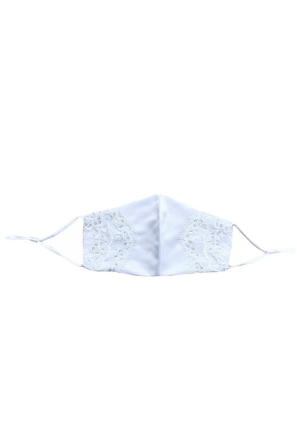 Rain Kids Big Girls White Sequin Beaded Lace Satin Mask - SophiasStyle.com